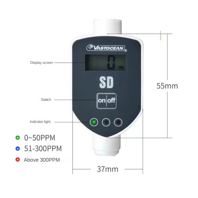 In-Line Aquarium Fish Tank TDS Monitor jakości wody Wbudowany test Czysta maszyna RO Jakość wody