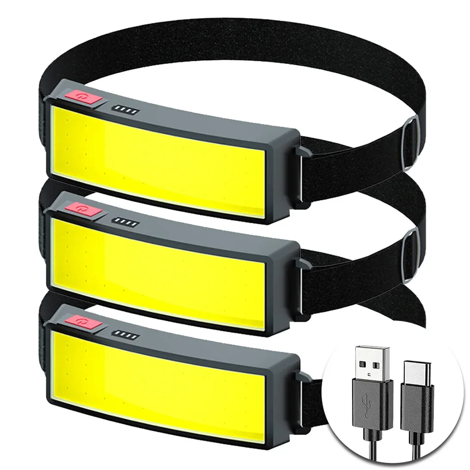 강력한 COB 헤드램프 Type-c/USB 충전식 헤드 손전등 내장 배터리 야외 낚시 캠핑 랜턴 방수 토치