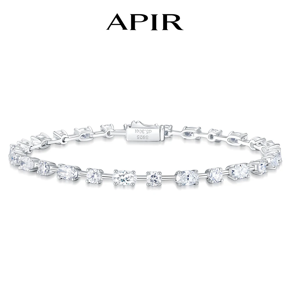APIR Oval & Round Cut Moissanite Tennis Bracelet for Women 925 Sterling Silver Stackable Diamond Bracelets Birthday Jewelry Gift
