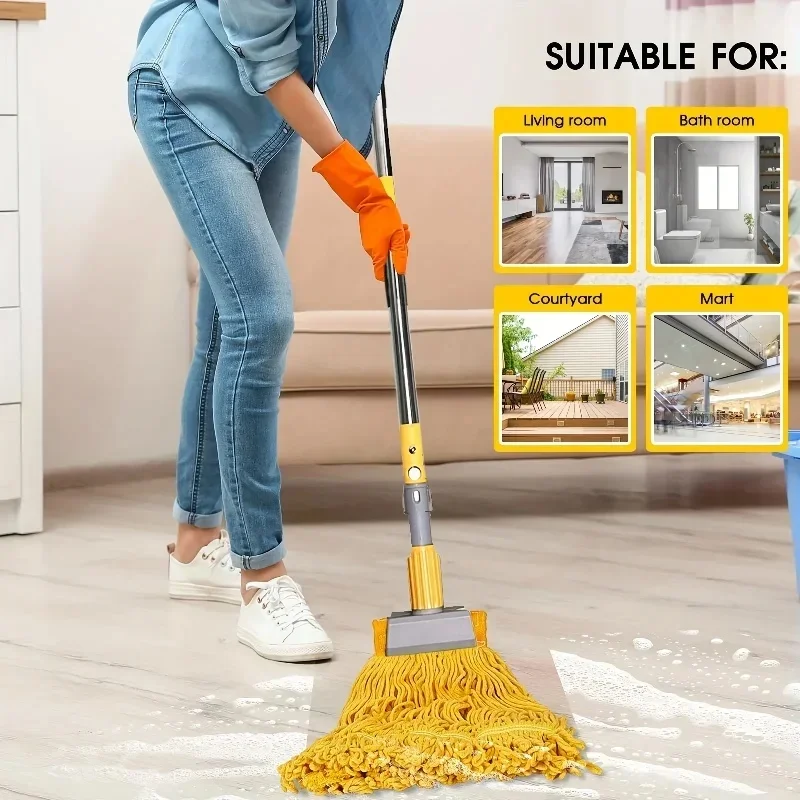 Heavy-Duty Industrial Mop for Commercial Cleaning, Looped-End String Wet Mop for Home and Office Floor Cleaning Home Kitchen