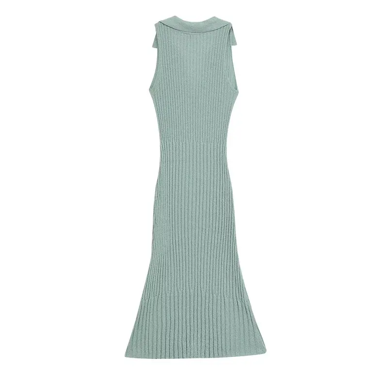 Vestido Largo de Punto con Ribete para Mujer, Verano 2025, Cuello en V, Sin Mangas, Estilo Casual, Nuevo Modelo de Verano, Ve...