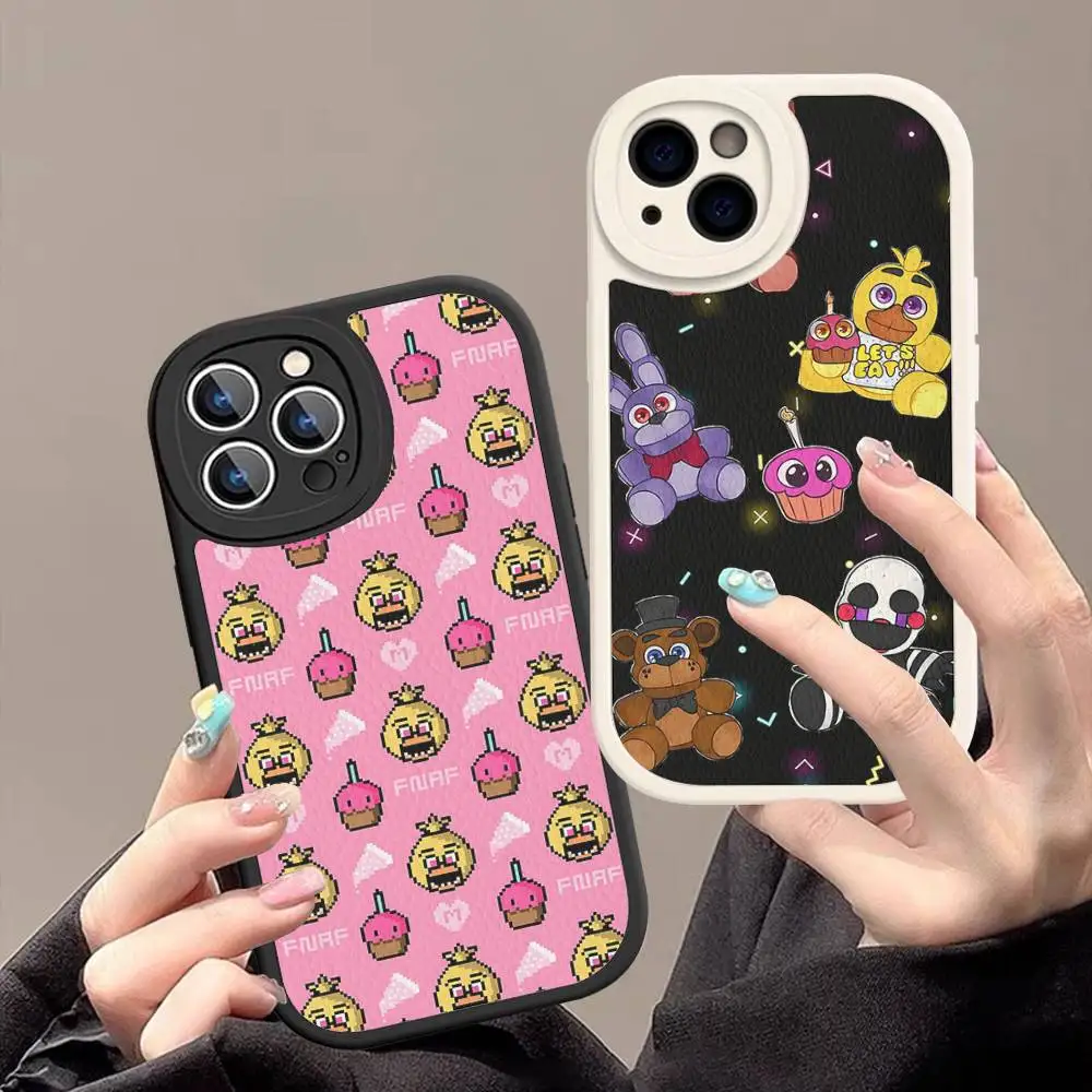 Fnaf Five-Nights-At-Freddys Anime Handyhülle für iPhone 16 15 14 13 12 11 Pro Max Plus Leder Softcase