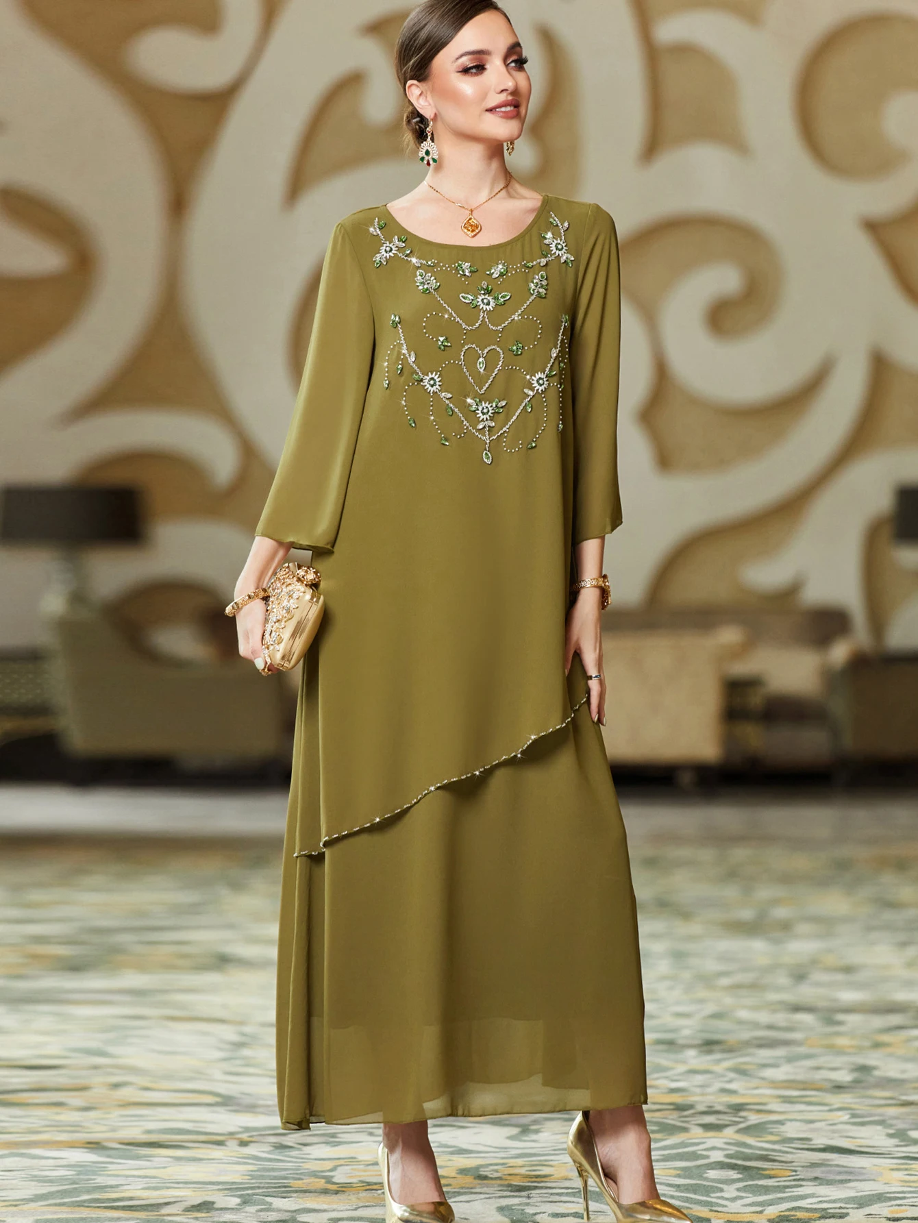 Dubai Abaya Dress For Women Kaftan Loose Long Sleeved Round Neck Maxi Dresses Muslim Fashion Islamic African Traditional