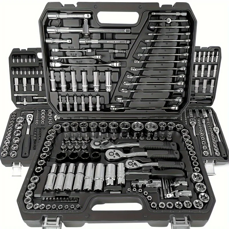 46-Piece 1/4-Inch Socket Wrench Set with Positioning Sockets Metric and Long Barsfor Automotive and Home Use  Storage Case