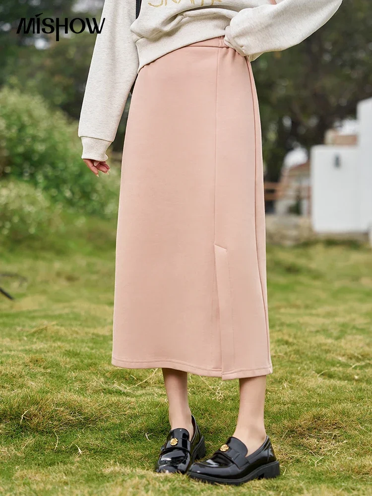 MISHOW Hoodies Skirt Set Separately Spring 2024 Casual Shoulders Contrast Hollow O Neck Top Elastic Wais A-line Skirt MXD13V0081