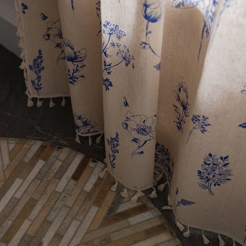 Blue Floral Curtain Printing Window Curtains for Light Blocking Drapes Rod Pocket Bedrooms Living Room Bathroom Boho Decorations