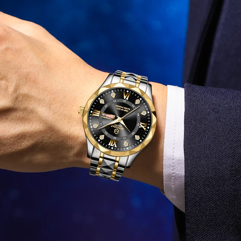 PAAZOMU Luxury Brand Man Watch Waterproof Luminous Date Week Men's Quartz Wristwatch Stainless Steel Fashion Sports Men Watches