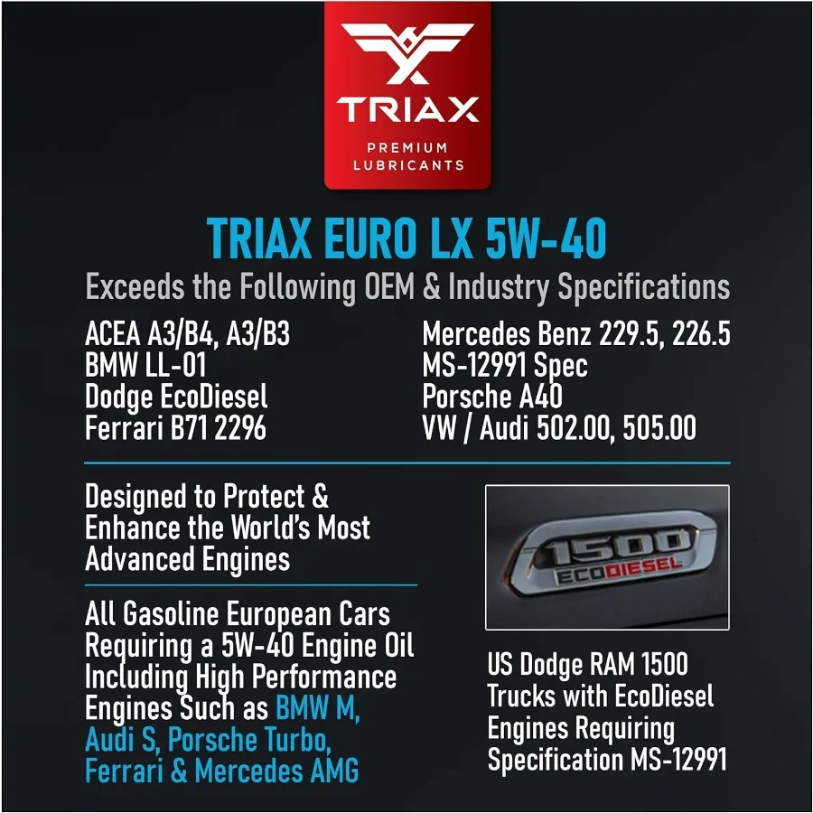 زيت محرك Euro LX 5W-40 Full Syn - متوافق مع BMW LL01، MB 229.5، 226.5، Audi/VW 502.00، 505.00، MS-12991، Porsche A40 (5 #4