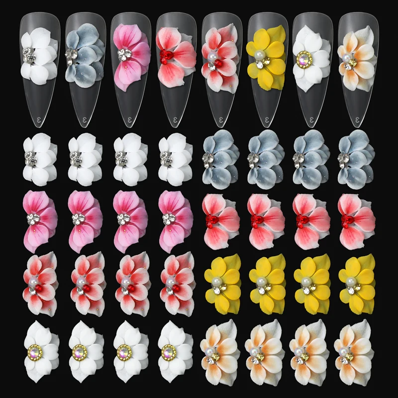 5pcs Handmade Sculpture Flower Nail Accessories 3D Acrylic Flower Butterfly Designer Charms For Nails DIY Crafts Nail Art Decora