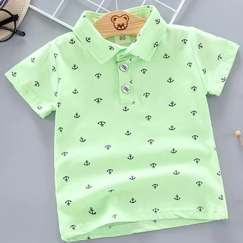 2024 Summer Shirt Baby Boys Girl Short Sleeved Lapel Clothes Kids Cotton Print Breathable Tops Children's Clothing 12M-5Y