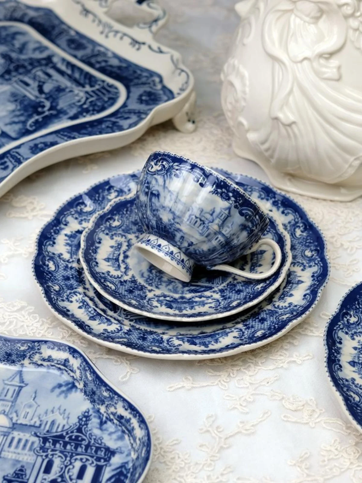 

Декоративная тарелка Blue Castle с глазурью под керамикой для кофе, послеобеденного чая, десертов, стейков, супов, сервировочная посуда Cerc