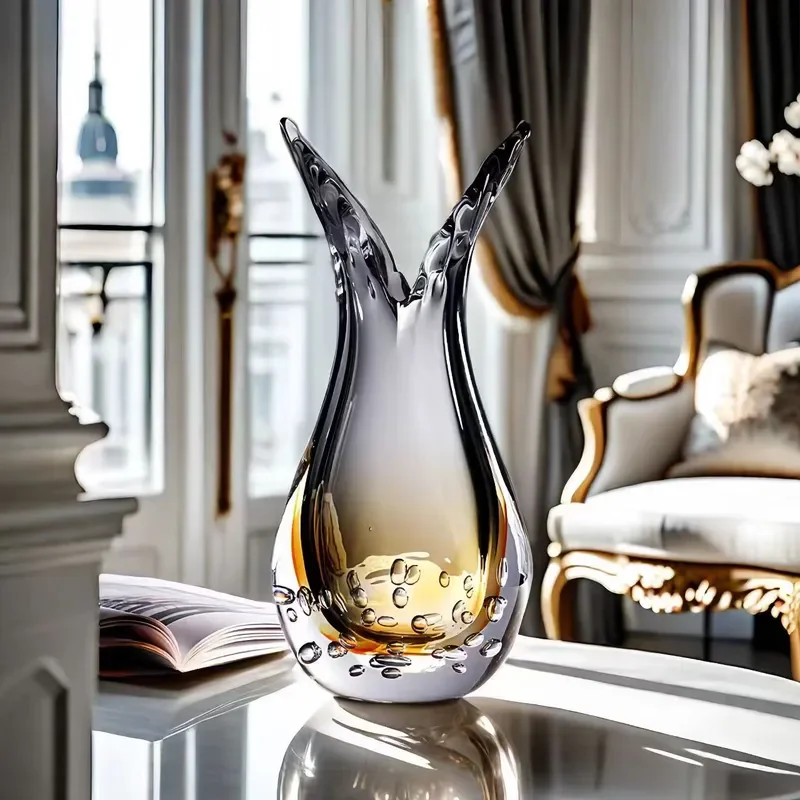 Transparent Glass Vase Mermaid Tail Shape Creative Home Decor Luxury Flower Arrangement Ornament for Living Room Table