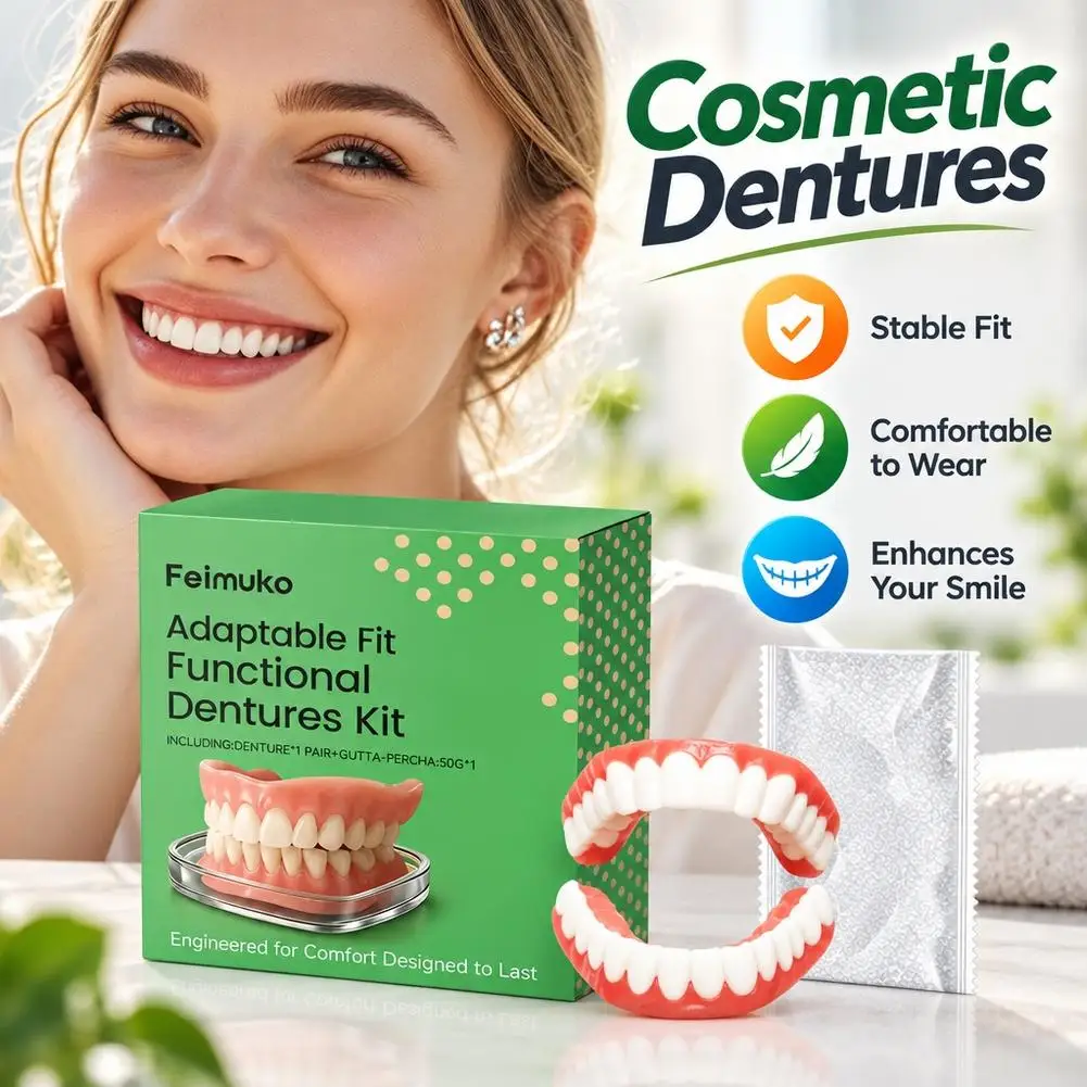 Feimuko Denture Set Natural Fit Oral Care Teeth Cleaning Kit Daily Hygiene Easy Apply Gentle Wear Dental Care Accessory