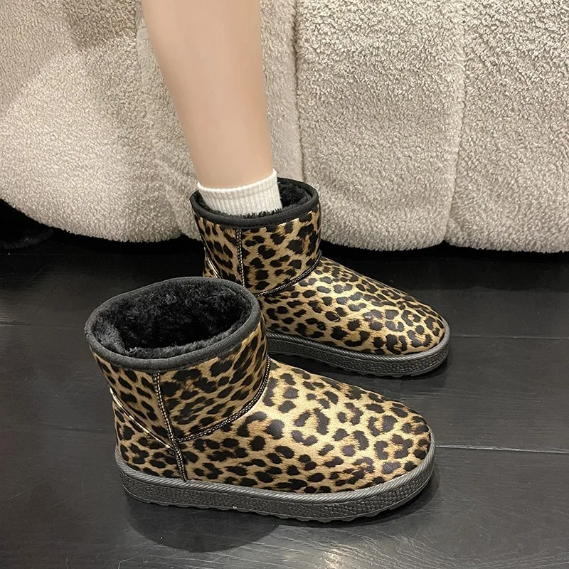 Women\'s Shoes 2023 High Quality Slip-on Women\'s Boots Fashion Leopard Print Daily Boots Women Hot Sale Round Toe Ankle Boots