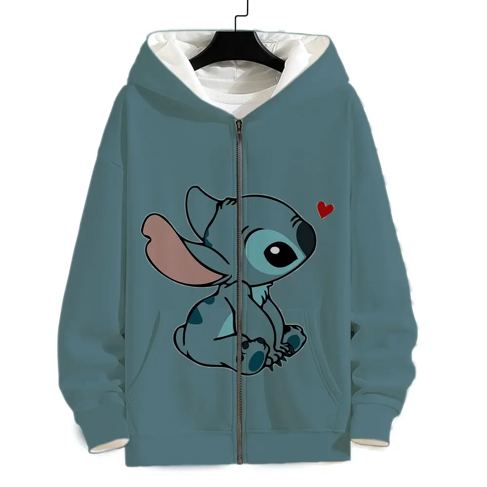 Disney Lilo & Stitch Men\'s Zip Up Hoodie Spring Autumn Male Sweatshirt Disney Cartoon Anime 3D Print Cool Women Tracksuit Jacket