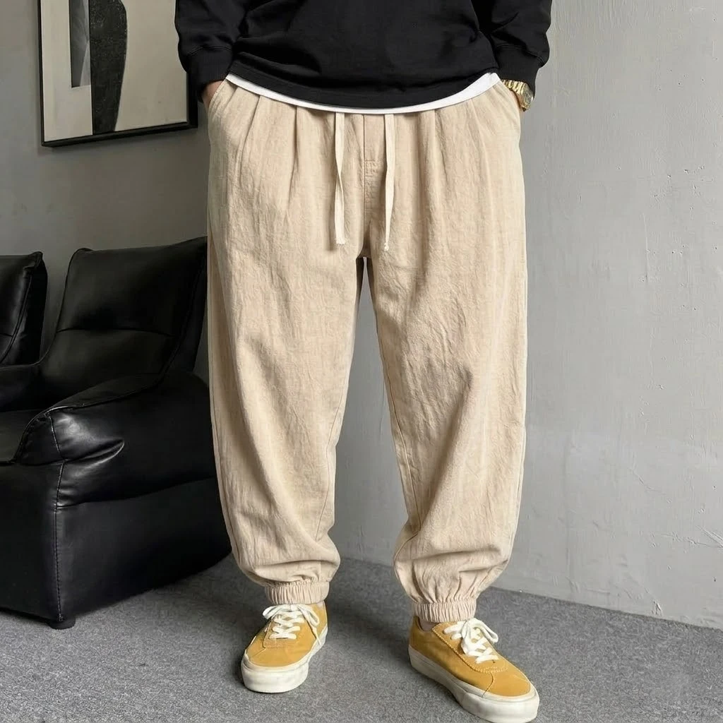 Men's Korean Streetwear Joggers Casual Harem Sport Pants Loose Fit Sweatpants Breathable Drawstring Hiking Trousers for Men