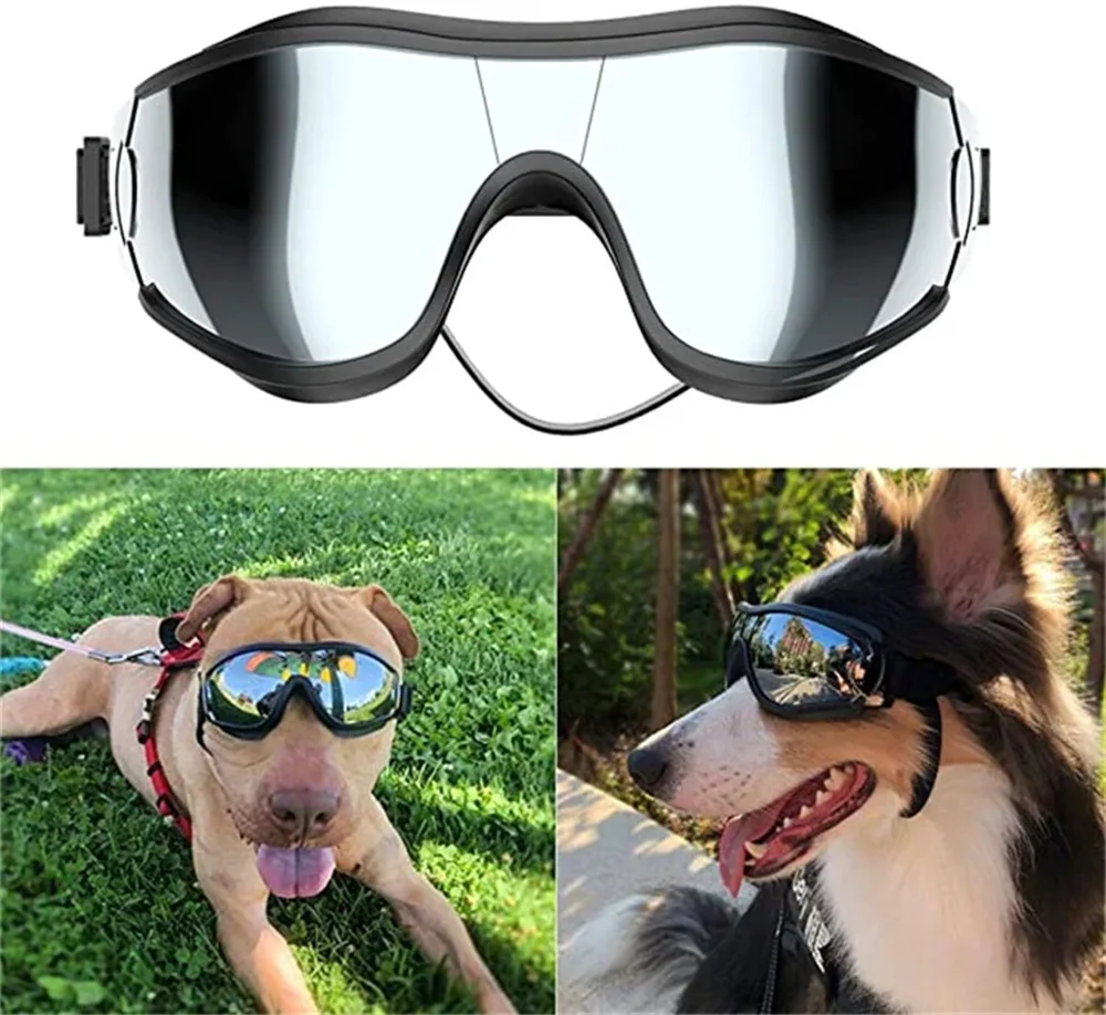 Gafas de sol con correa ajustable para perro, lentes con protección UV contra el viento y el polvo, para mascotas