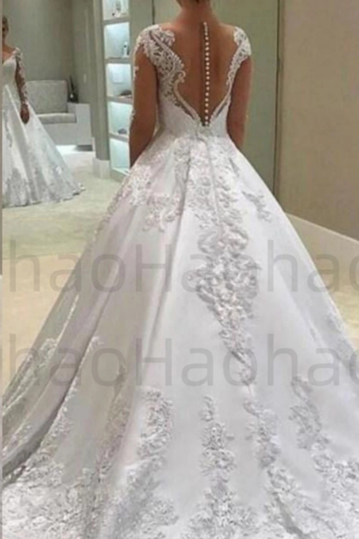 Luxury Wedding Dress Embroidered Lace On Net Beading With Ball Gown Princess O-Neck Full Sleeve Church Wedding Vestido De Novia