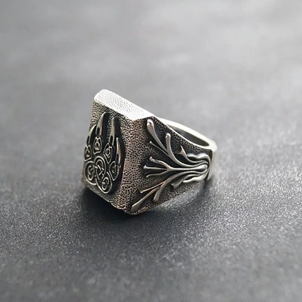 Antique Silver Color Handmade Carved Viking Ring For Men Vintage Black Claw Rings Punk Hip Hop Trendy Jewelry