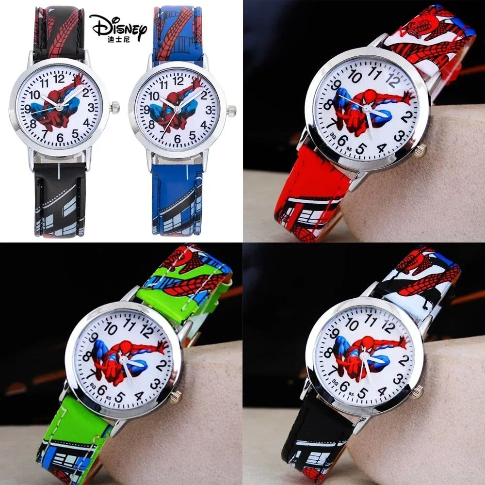 Disney Spiderman Children's Watch Anime Figures Student Quartz Watch Avenger Toys Spiderman Leather Strap Gifts Wristwatches