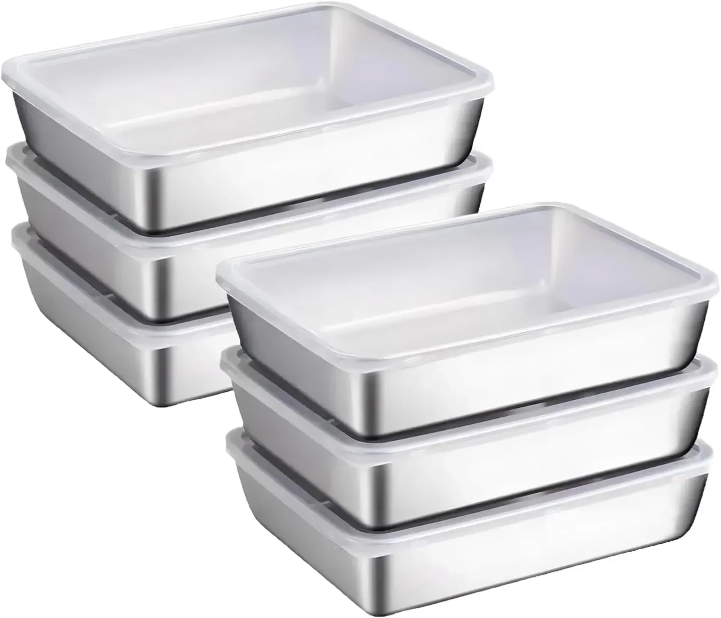 6 Piece Stainless Steel Food Storage Container Set with Space-Saving Stackable and Nestable Features and Transparent Lids