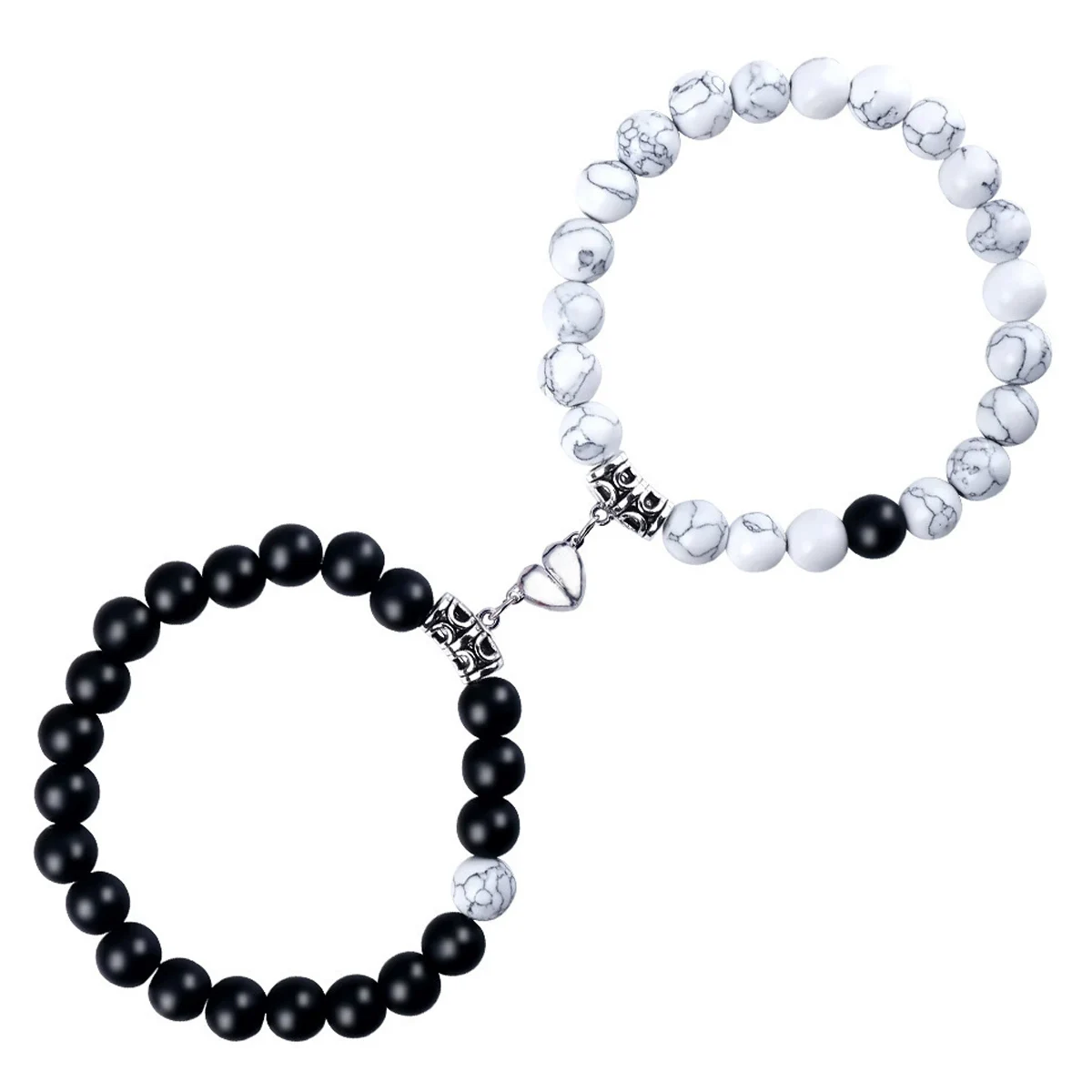 2Pcs/Set Natural Stone Beaded Heart Magnet Attraction Couple Bracelets For Women Men Simple Love Relationship Bracelet Jewelry