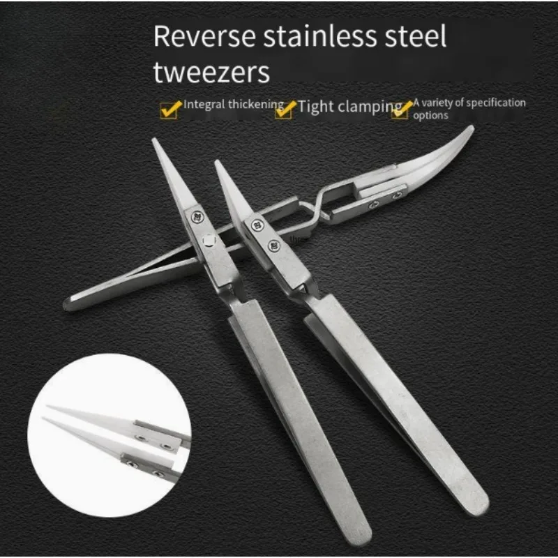 

Stainless steel contrast tweezers Anti-magnetic anti-acid precision clamp Pointed elbow Silver handle clamp ceramic tweezers