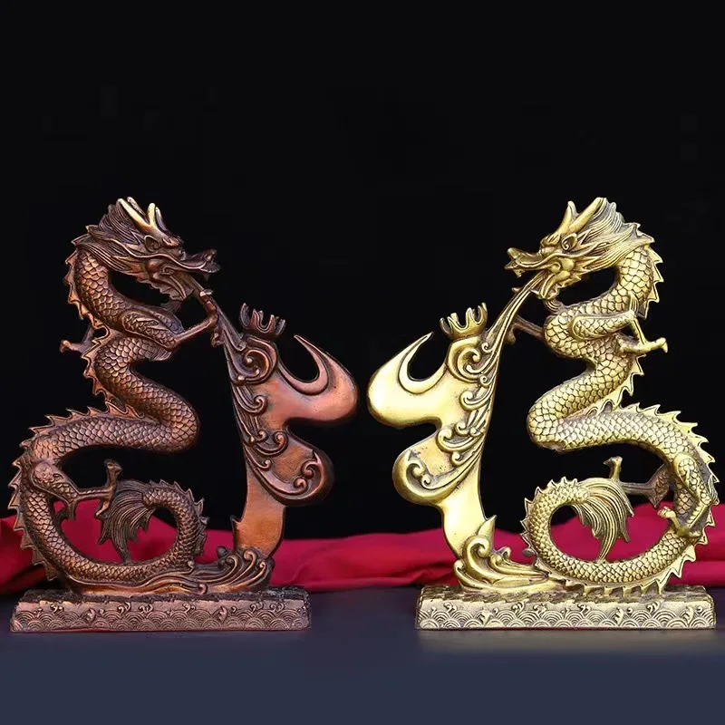 

Copper Dragon Ornaments Pure Copper Zodiac Dragon Dragon-Shaped Crafts Office Home Qinglong Hanlong Ornament Furnishing Fu Chara