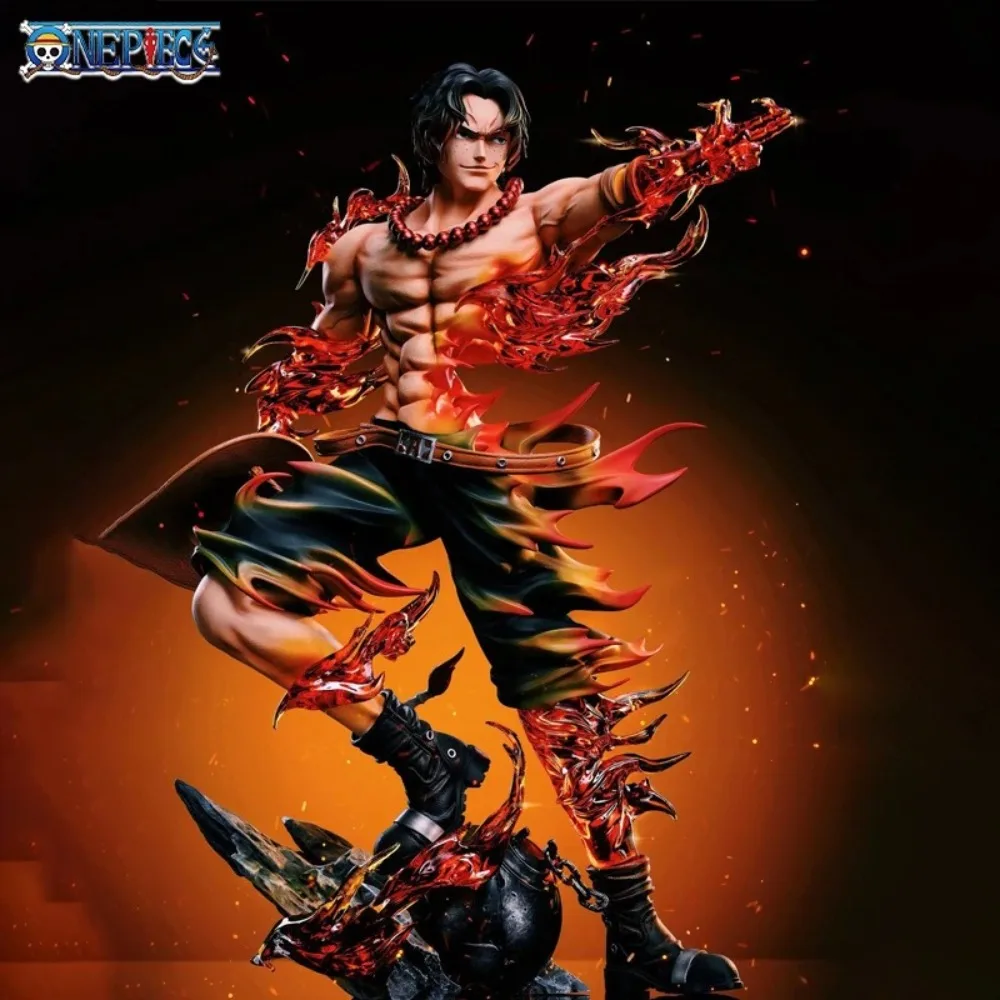 One Piece Portgas D Ace Figure 26cm PVC Anime Static Statue Smiling Finger Flame Scene Collectible Display Desktop Ornament Gift