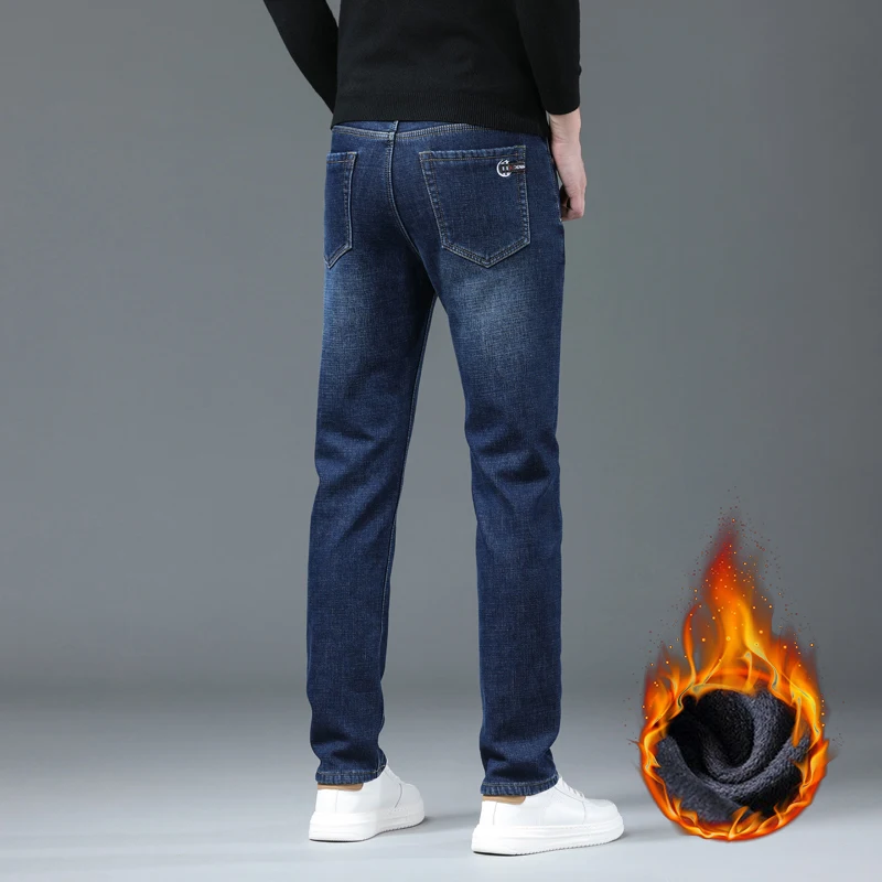 Pantalones vaqueros rectos de lana para hombre, pantalón informal, cómodo, grueso, cálido, a la moda, de terciopelo, para invierno