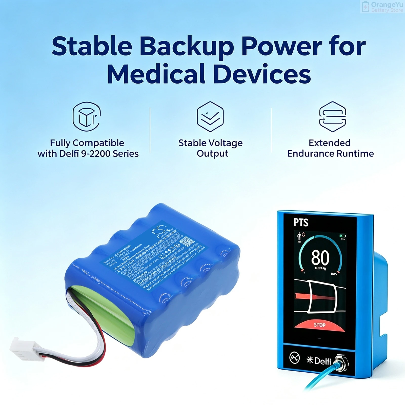 Replacement 12.0V 2000mAh Medical Battery for Delfi 9-2200 7-2200-007 PTSii Portable Tourniquet B11747 88888477 CSB10123