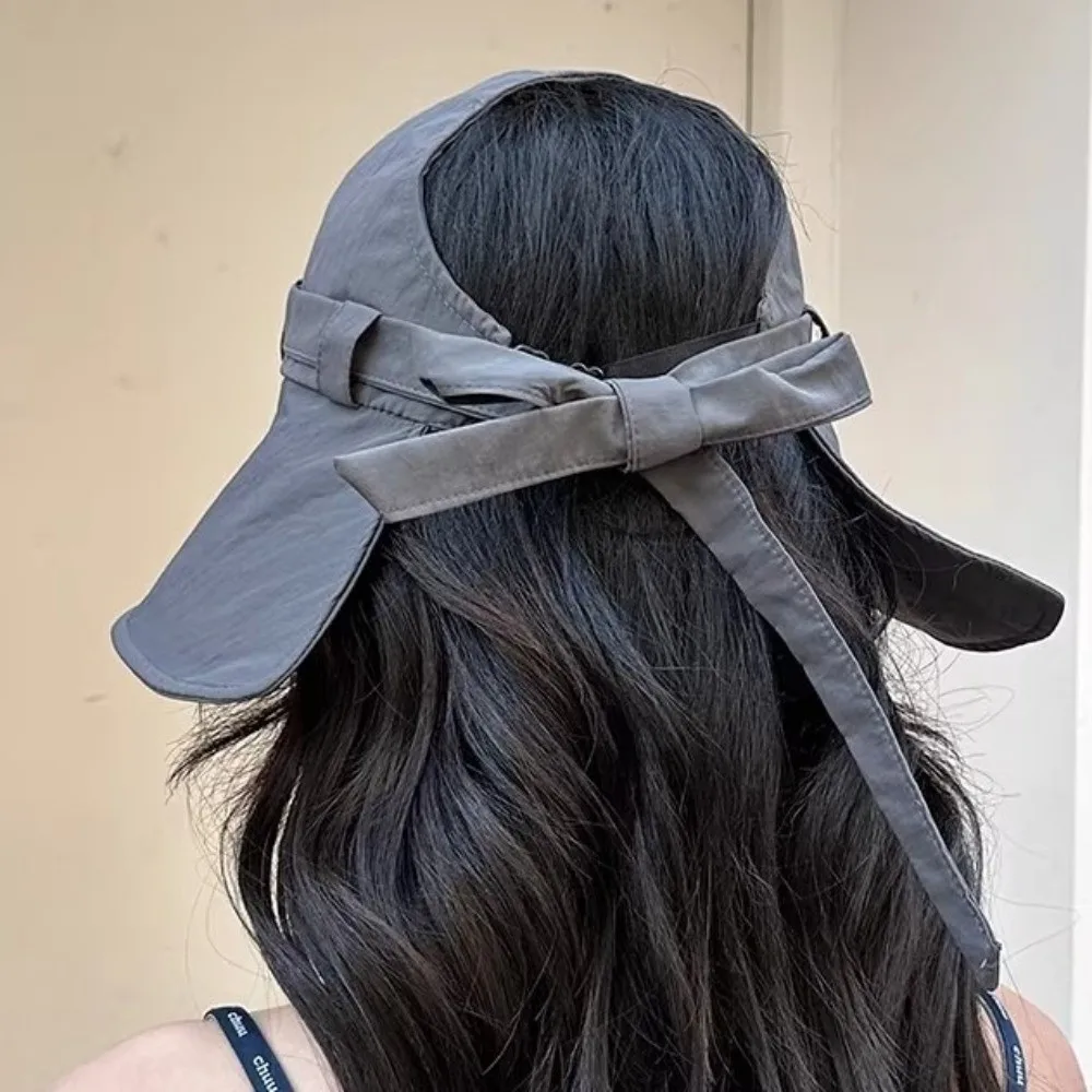 Lightweight Large-brim Bucket Hat Bow Can Tie Hair Sunshade Fisherman Hat UV Protection Half-Open Top Sun-protection Hat