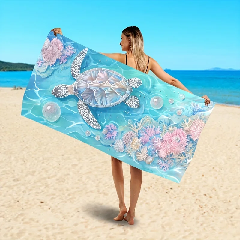 Aesthetic Sea Turtle Coral Beach Towel Patterned Sunscreen And Windproof Suitable For Swimming Pool Camping Travel Blanket