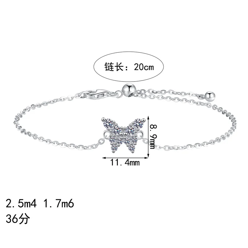 

ZFSILVER Fashion Classic s925 Silver Full Moissanite Butterfly Bracelet For Charm Women Accessories Luxury Jewelry Gift AZ1459-S