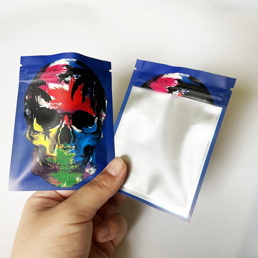 7.5X10cm 2g Skull Pattern Thick Mylar Foil Closed Bags Waterproof Ziplock Plastic Storage Bag Baggie Pouches SAC