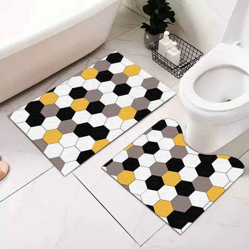 U-shaped Bathroom Toilet Water Absorbing Floor Mat Rectangular Non-slip Mat Two Pieces Set Toilet Foot Pad Washable Carpet