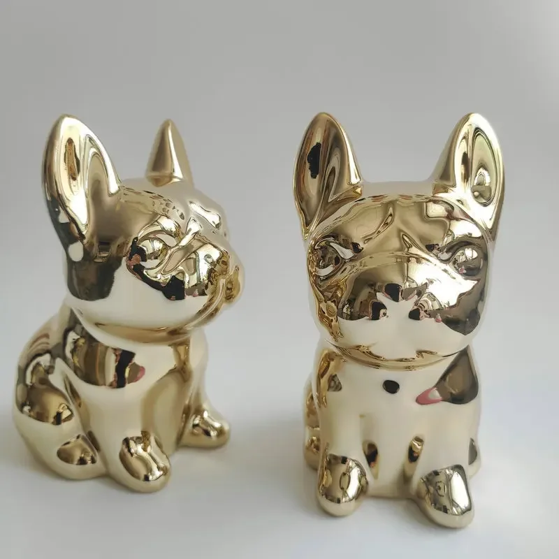 

Creative Light Luxury Electroplating Frenchie Pendant Ceramic Statue Piggy Bank Decor Home Decor Desk Decoration