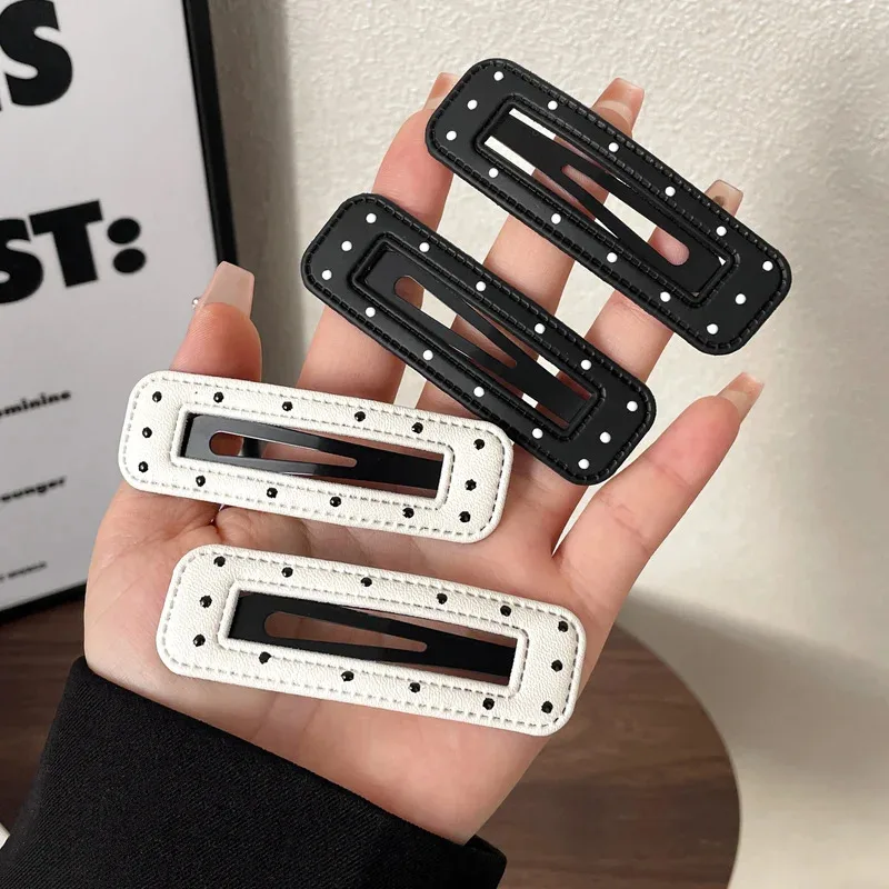 

2Pcs White Polka Dot Leather Hair Clips Women's Bangs BB Clips Sweet Cool Simple Hairpin Girl Hair Accessories