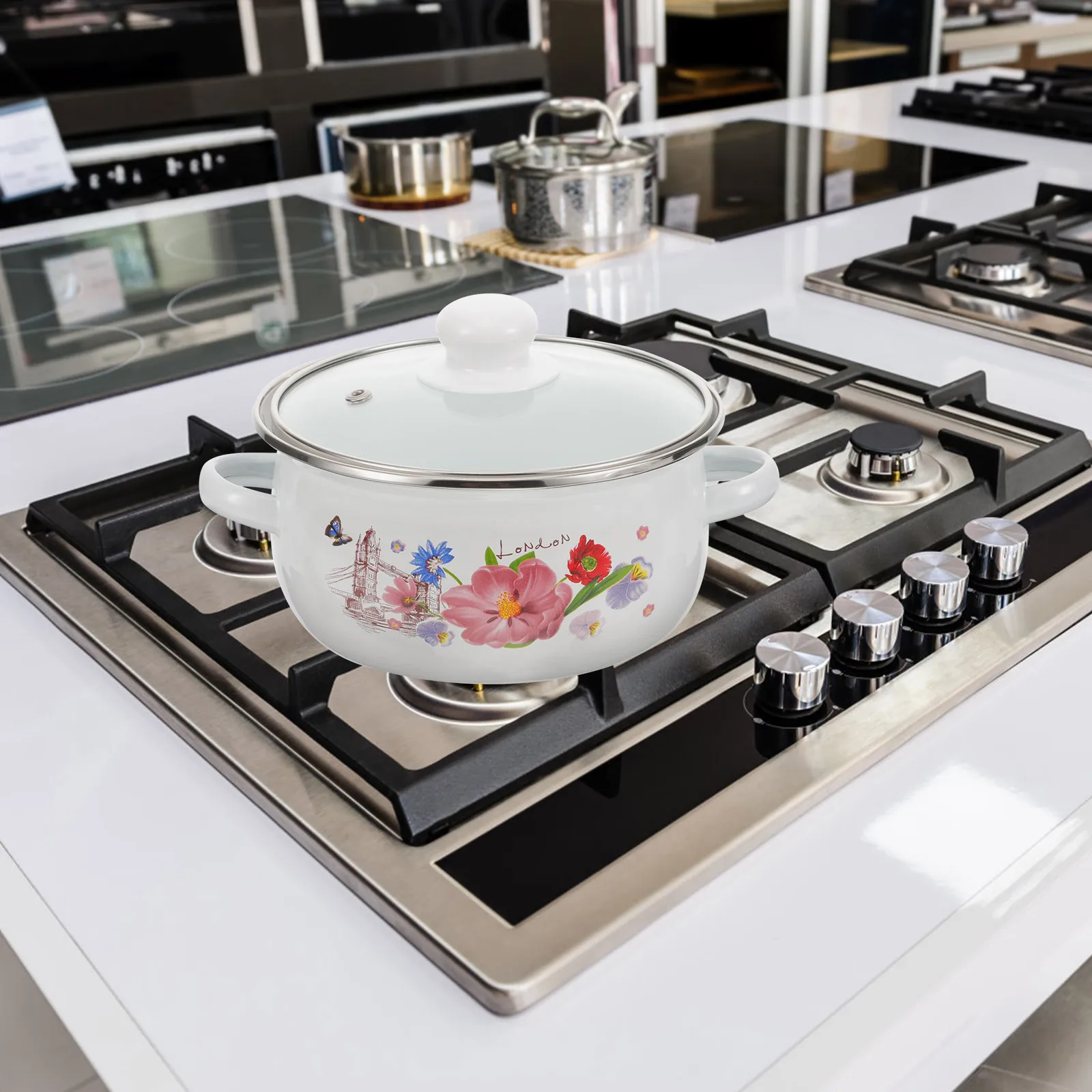 

3pcs Mini Soup Pot Enamel Cooking Set Vintage Style Kitchen Stockpot Heat Resistant Non-Slip Handles Multi-Use for Induction