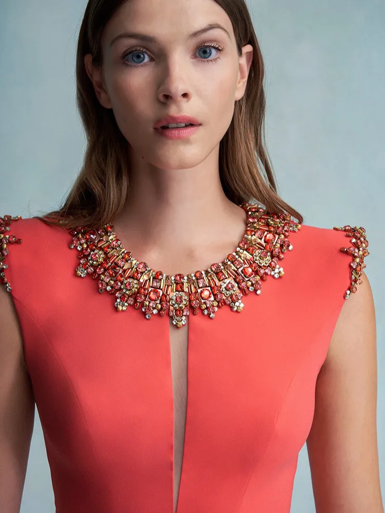 

HIGH STREET Women's Colorful Diamond Newest 2025 Designer Fashion Beading Sleeveless Tank Dress