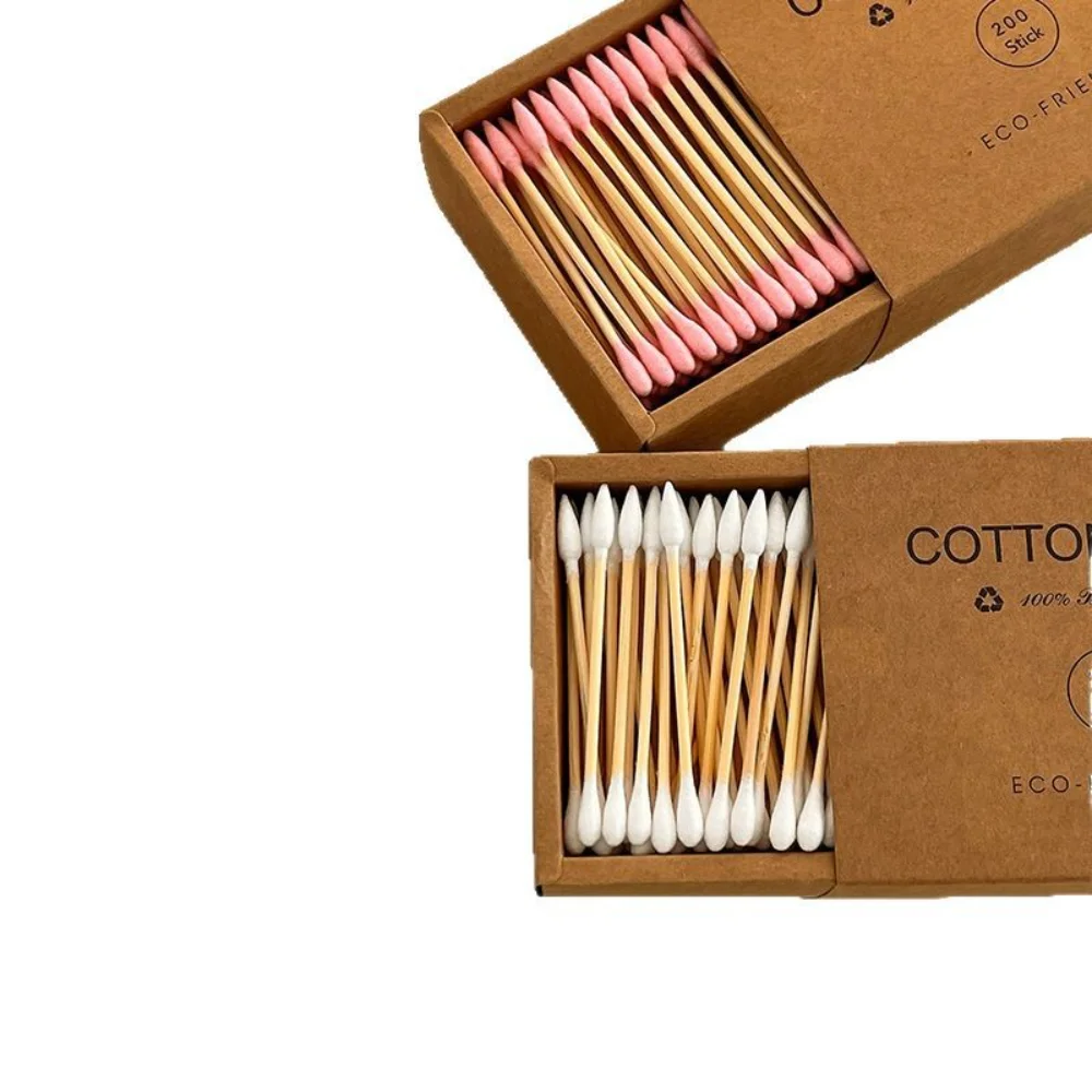 Makeup Cotton Swabs Disposable Double-Headed Cotton Swab Wood Stick Cotton Buds Biodegradable Bamboo Swabs For Travel Kit Ear