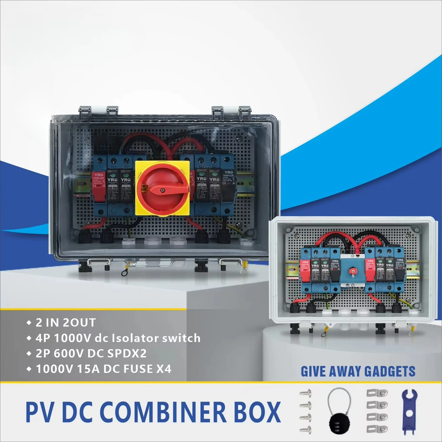 Pv Strings Dc Combiner Box 2 Input 2 Output 1000V with DC Isolator Switch Hot Sale for Solar Pv Safety