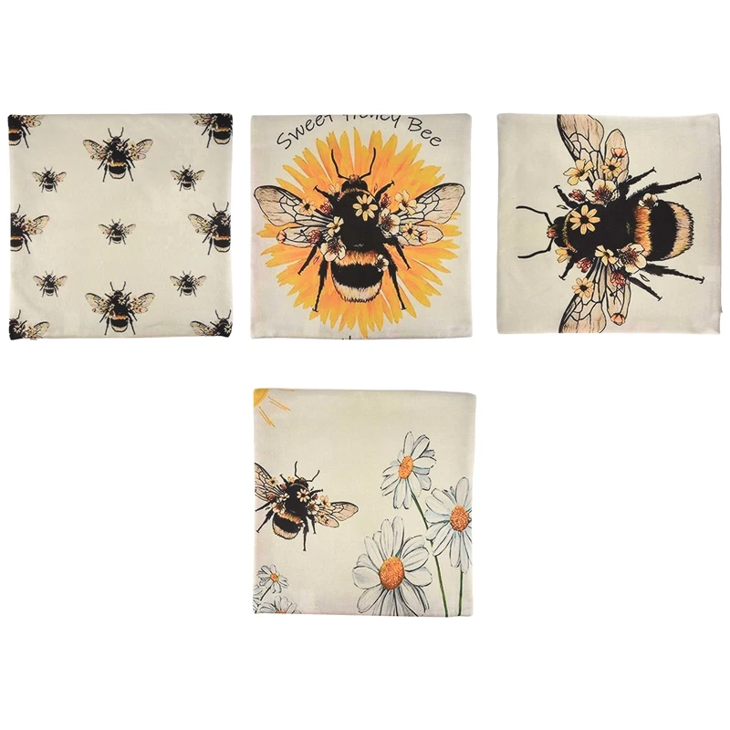 

Bee Pillow Covers 18X18 Set Of 4 Cushion Covers Farmhouse Throw Pillows Case Spring Home Decorations For Couch Decor