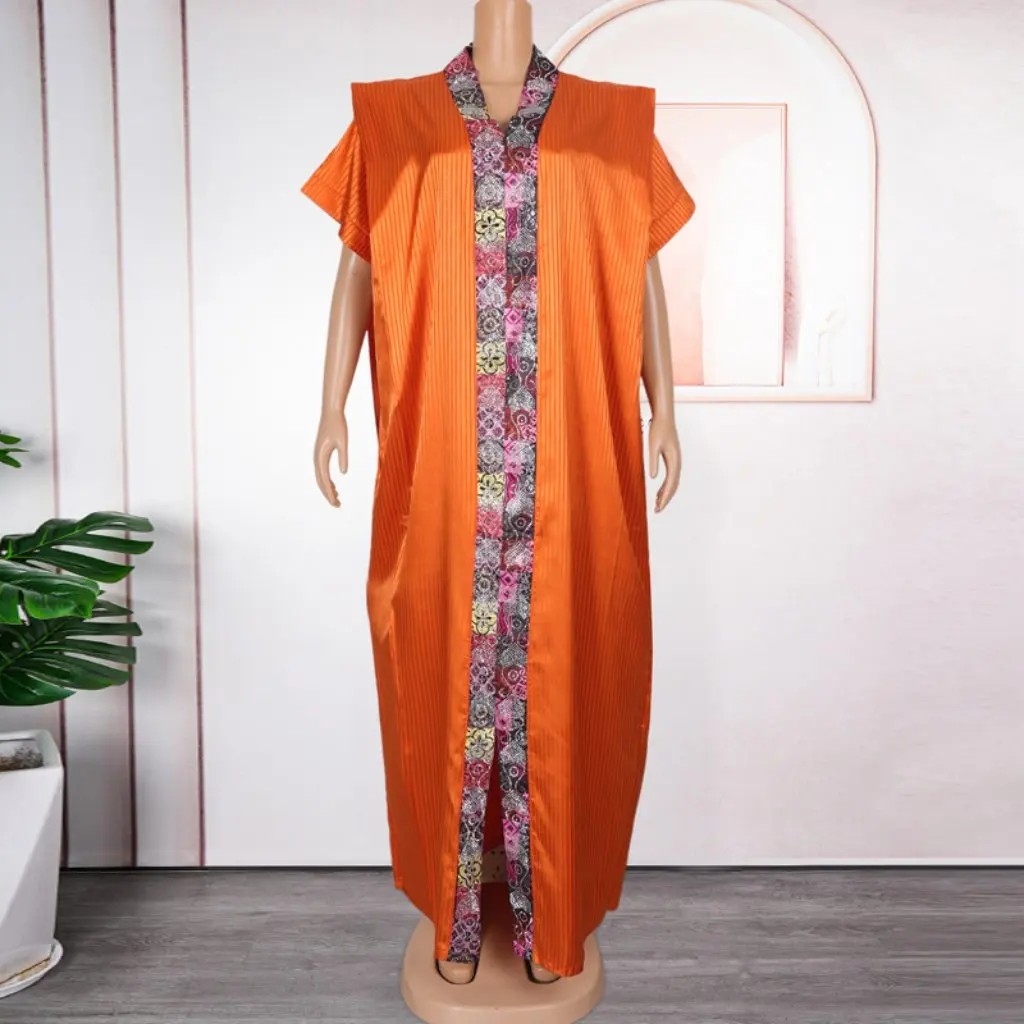 

African plus Size Women's V-neck Printed Striped Casual Dress Loose Middle East Arab Robe New Arrival