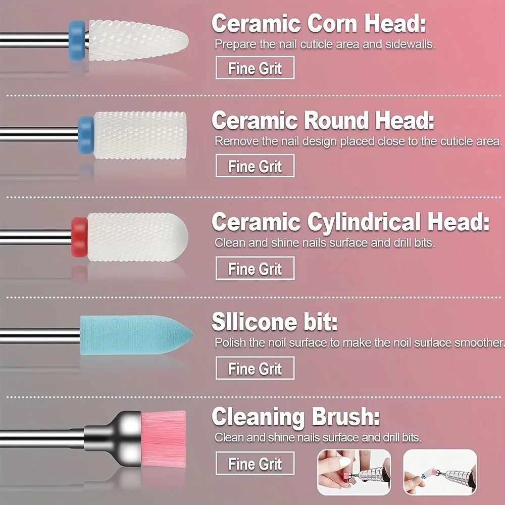 13pcs Professional Ceramic Nail Drill Bit Set with Box Electric Manicure Nail File Bit for Acrylic Gel Nails and Cuticles Drills