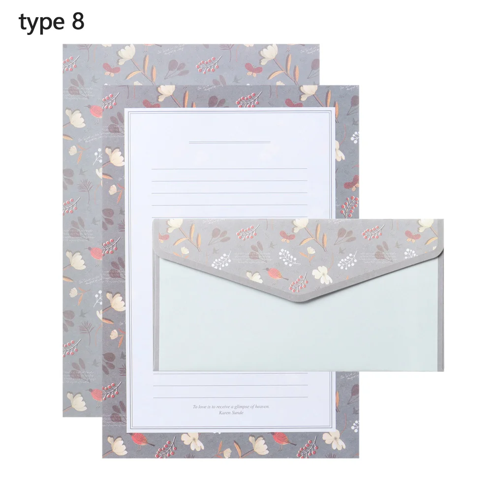 Office Supplies Cartoon Pattern Vintage Floral With Envelopes 3PCS Writing Paper 6PCS Letter Stationery Differrent Design