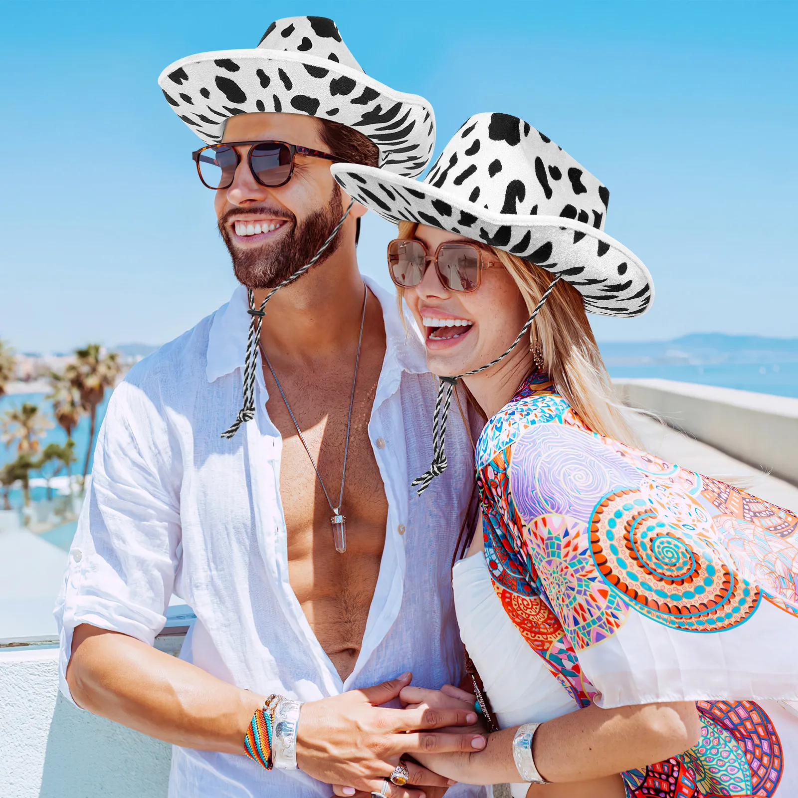 Cow Print Felt Fedora Hat for Women – Lightweight Wide Brim Costume Hat for Party, Wedding, Dancing & Banquet