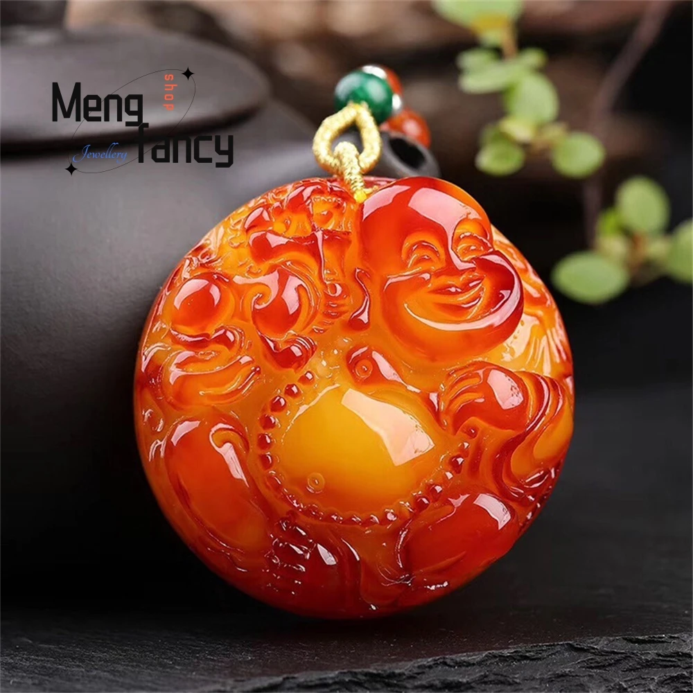 

Amber Raw Stone Chicken Oil Yellow Pendant Beeswax Pendant, Maitreya Buddha Necklace, Men's And Women's Sweater Chains Exquisite