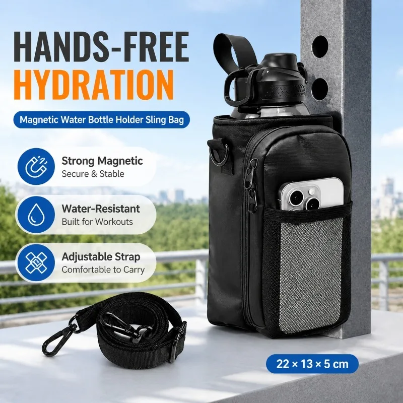 

Magnetic Water Bottle Holder Sling Bag, 900D Oxford Fabric, Handbag Shoulder Strap, Sports Fitness Cup Carrier, 22x13x5cm