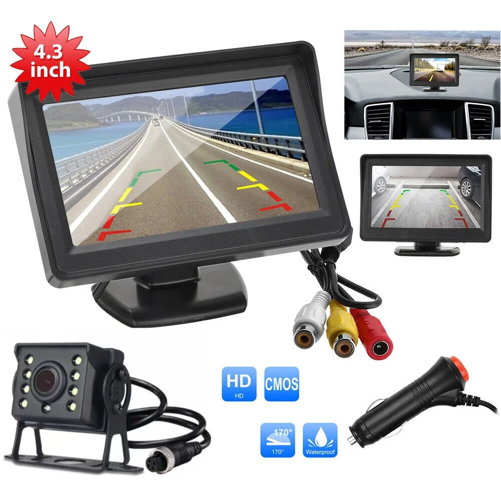 

Car Rear View Camera With Monitor 4.3" Screen 9-36V LED HD Reversing Camera for Truck Trailer Parking Easy Installation